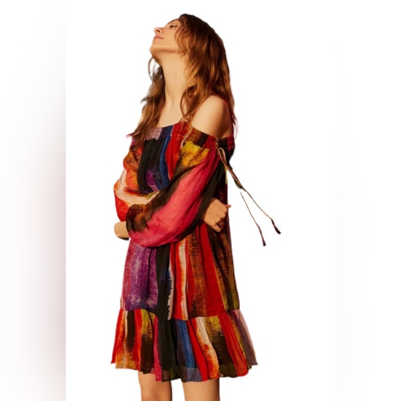 Anthropologie Dresses & Skirts - Floreat Anthropologie Zora Off The Shoulder Bright Colorblock Chiffon Dress S